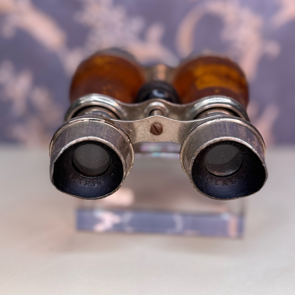 Antique Estate Brown Leather and Metal Opera Binoculars Made in France - Picture 2 of 13
